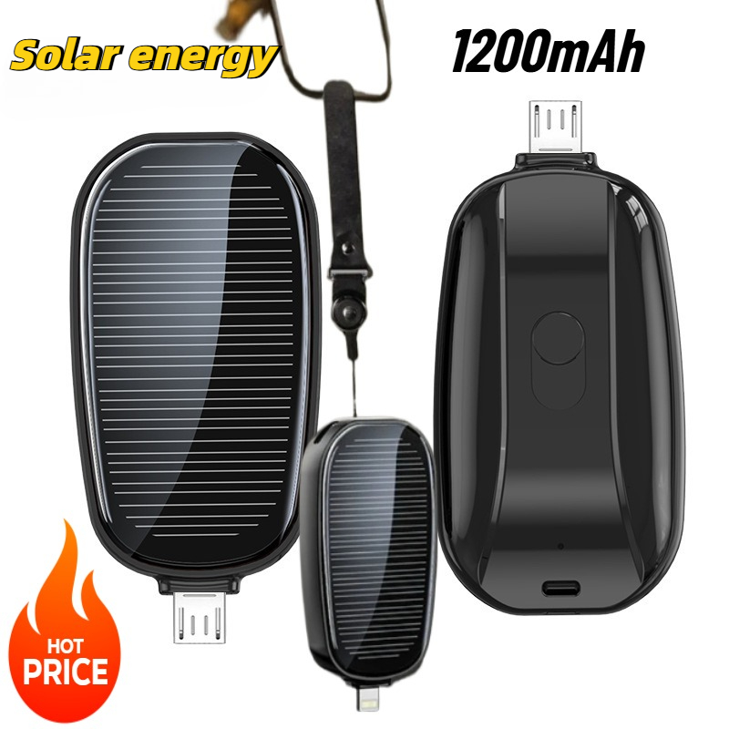 Solar Charger Panel Foldable - 1200mAh Solar Mini Power Bank Keychain