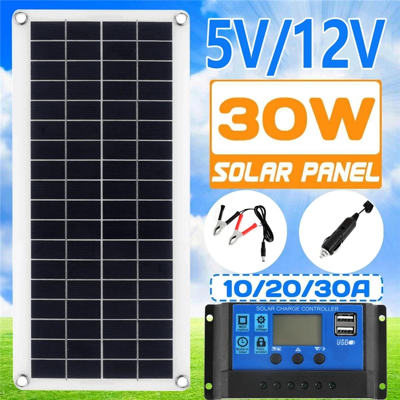 Solar Charger Panel Foldable - Solar Panel Kit 30W 12V Dual