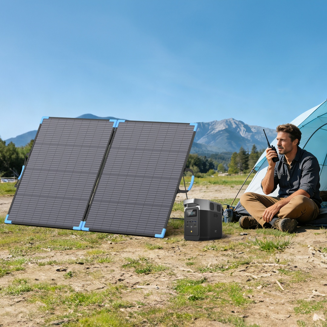 Solar Charger Panel Foldable - E-POWO 20V Bifacial Solar Panel 220W